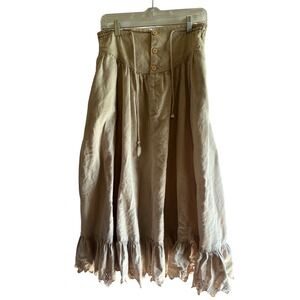 Outback Red Cottagecore Boho Cotton Prairie Midi Skirt Tan Eyelet Ruffle Small